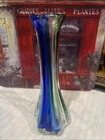 Vintage Archimede Seguso Murano Glass Soliflore Vase Blue And Green