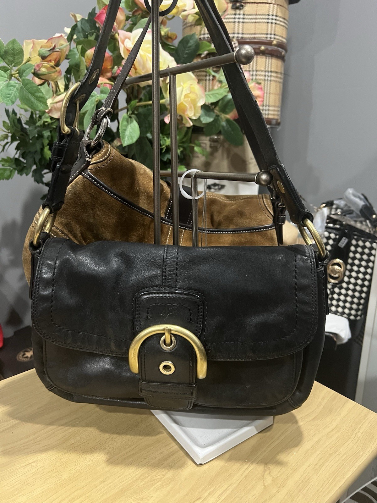 Rare Coach #F11842 Vintage Soho BlackBuckle Flap Shoulder Bag RARE