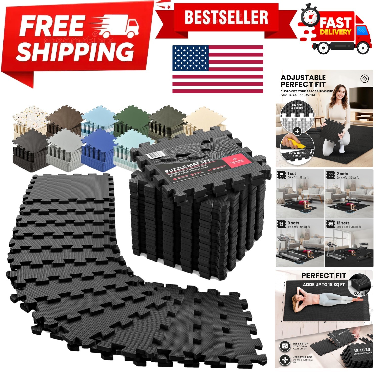 Protective 18-Sqft EVA Foam Gym Mats - Lightweight & Slip-Re