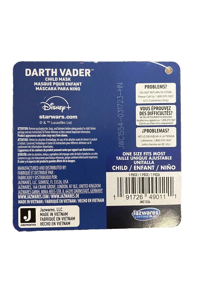 STAR WARS DARTH VADER MASK KIDS COSTUME ACCESSORY BY JAWARES - Image 3 of 4