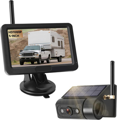 Magnetic Solar Wireless Backup Camera with 5  HD Monitor No Wiring Rechargeable