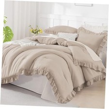 California King Comforter Set Khaki 104x96Inch , 3 Pieces Cal King Ruffle