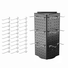 Rotating Pegboard Display Stand with 30 Hooks,Metal Spinning Peg Board Displa...