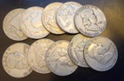 $5 Face-10 Franklin Half Dollars 90% Silver Random Lot Not Junk Coins Stock Pic