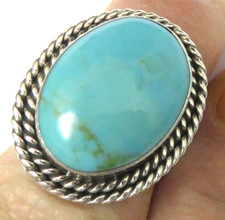 Sterling Silver TAXCO TR-161  Size 7-1/2 Ring with Large Turquoise Stone