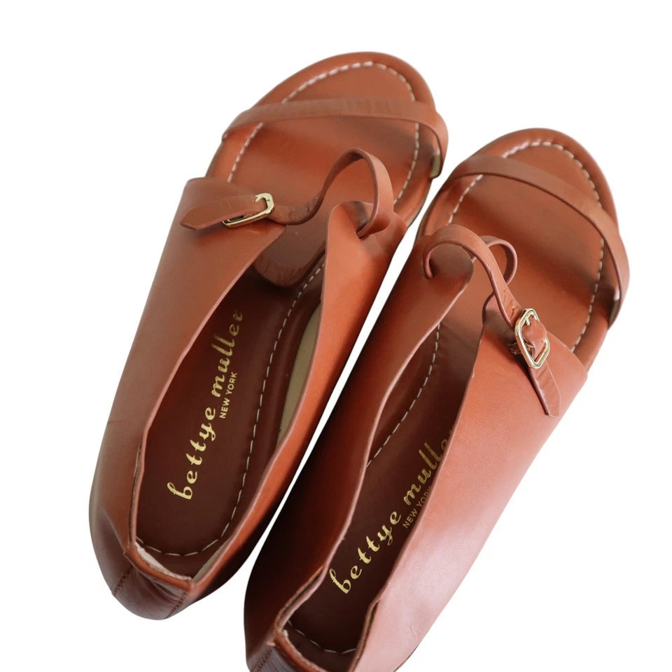 Bettye Muller 女式凉鞋 10 码棕色皮革绑带平底露趾波西米亚 — 第 4/4 张图片