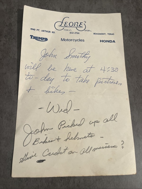 1970’s Leon’s Cycle Shop Paper Ephemera Motorcycle Document Triumph Norton Honda