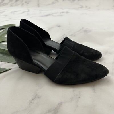 Eileen Fisher D'Orsay Heels Size 8 Black Suede Point Toe Block Heel Mesh Trim