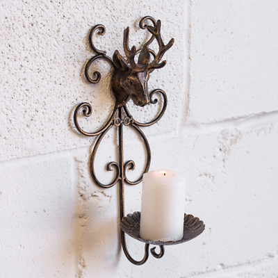 2 X Gothic Vintage Stag Deer Wall Metal Candle Holders Home Decor Outdoor Garden 2 X Gothic Vintage Stag Deer Wall Metal, Outdoor Metal Wall Candle Holders