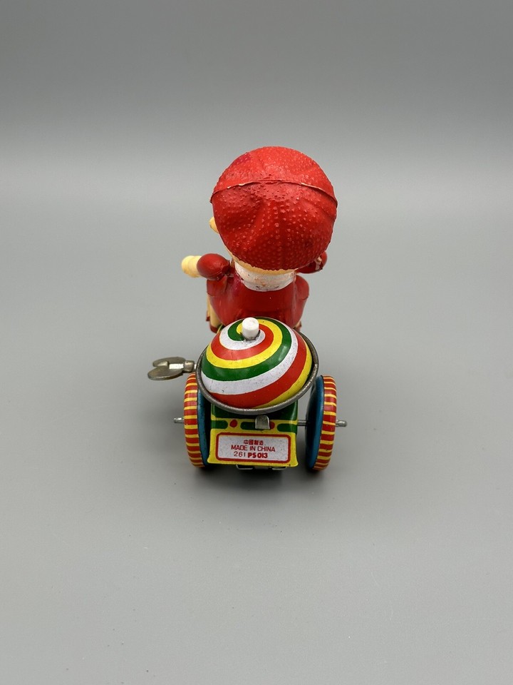 Vintage Ringing Tricycle Tin Wind Up Toy, Key & Original Box Works No