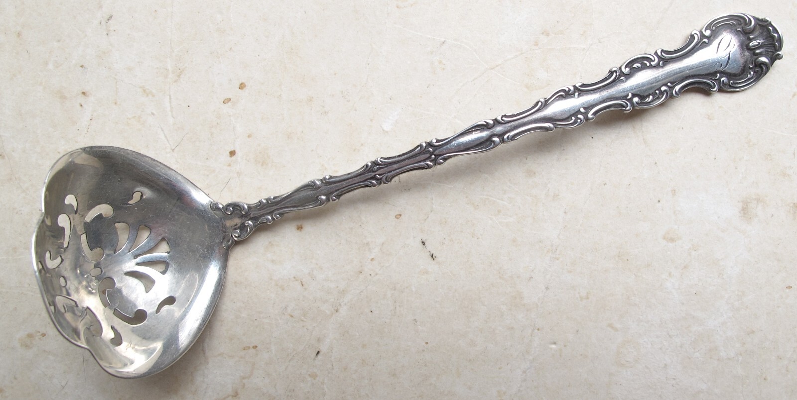 Gorham STRASBOURG Sterling tete-a-tete Sugar Sifter Pat. 1897/ 5 1/8"/Monogram