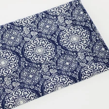 1 Yard Natural ethnic blue white patchwork quilting material zakka linen cotton