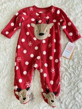 NEW Baby XMAS Red Reindeer Microfleece Sleeper Carters Just One You 3 months