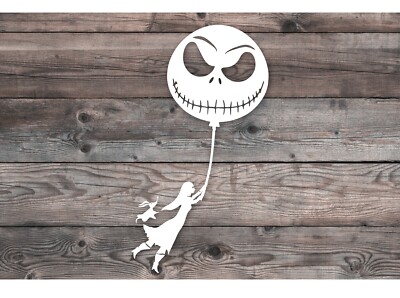 Sally and Zero Floating on Jack Balloon Decal Sticker Vinyl Graphics
