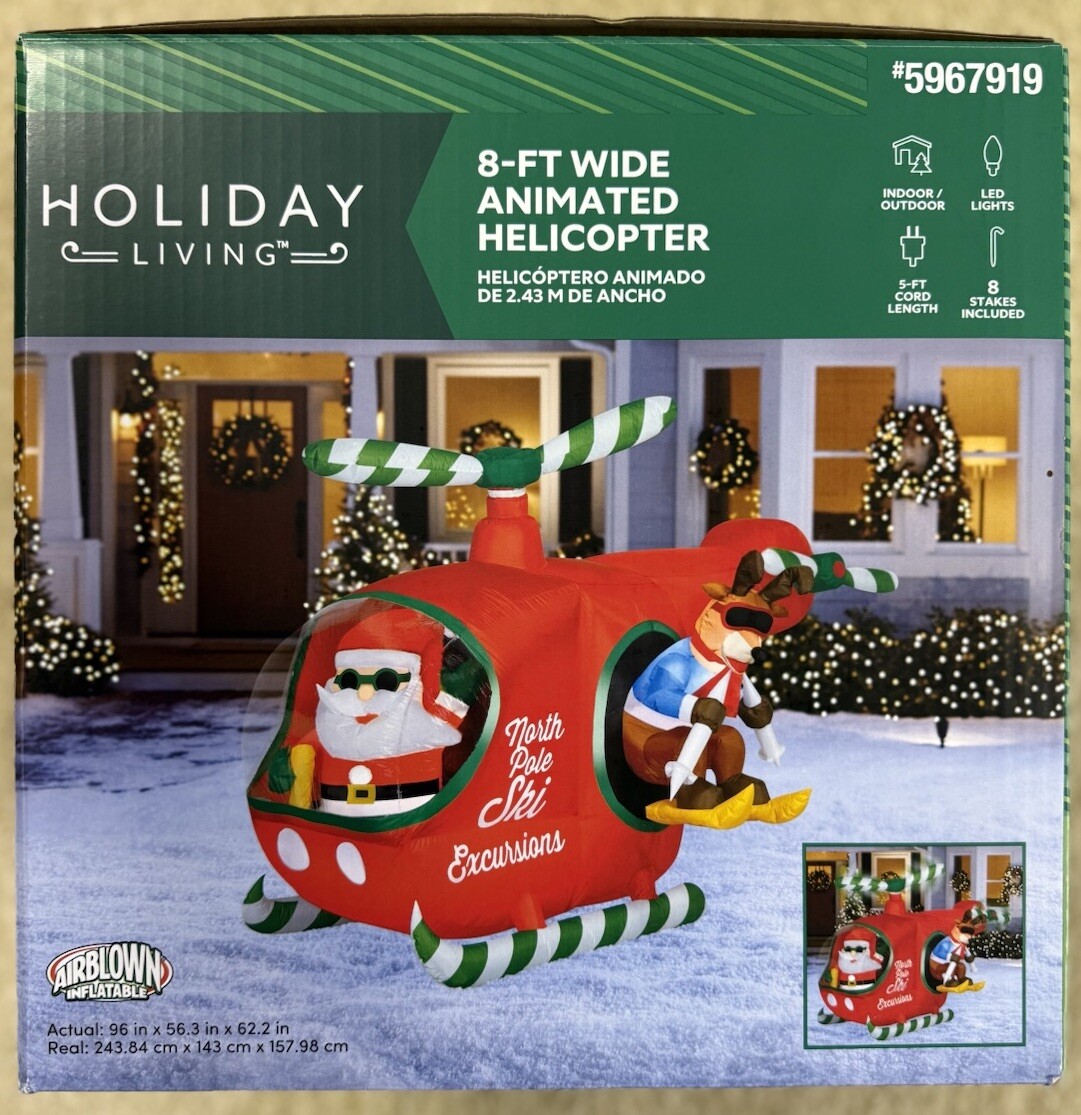 8-ft Wide LED Animated Helicopter Christmas Airblown Inflatable