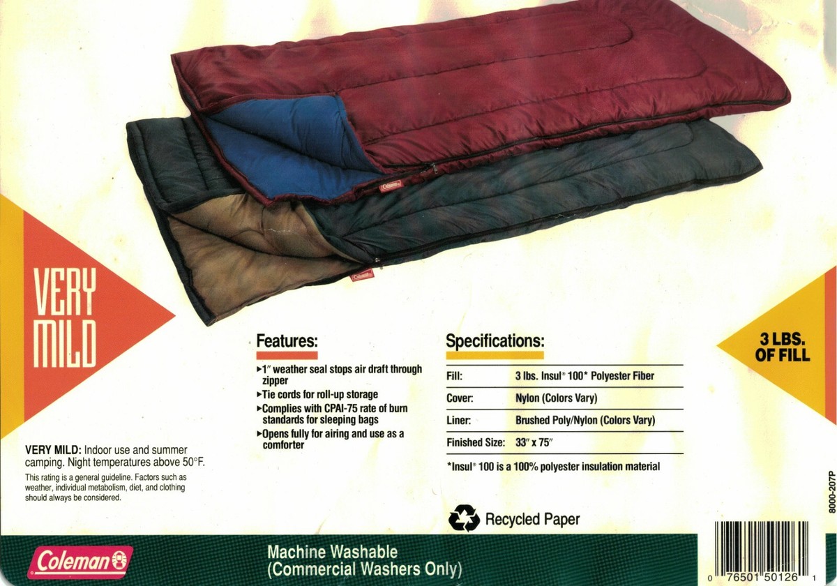 COLEMAN 50 DEGREE SLEEPING BAG BLACK COVER BROWN LINING 33