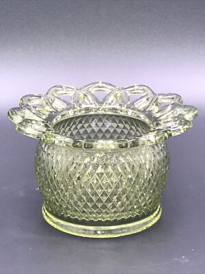 Vintage Imperial Glass Lght Green Diamond Point Quilted Candy Dish,  Lace Edge