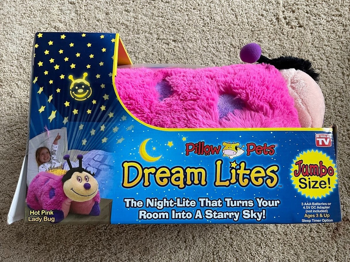 New Jumbo Size Pillow Pets Dream Night Light Lites Hot Pink Lady Bug