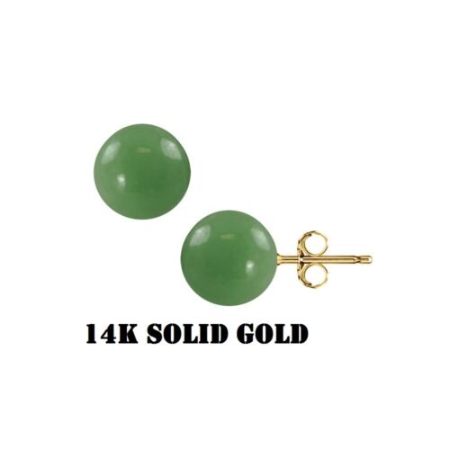 NEW Solid 14K Gold 6mm Green Jade Ball Stud Earrings For Women`s - 第 1/4 張圖片