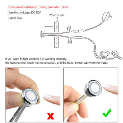 DC 5V 12V -24V LED Touch Switch Stepless Dimming Waterproof Metal Touch Button