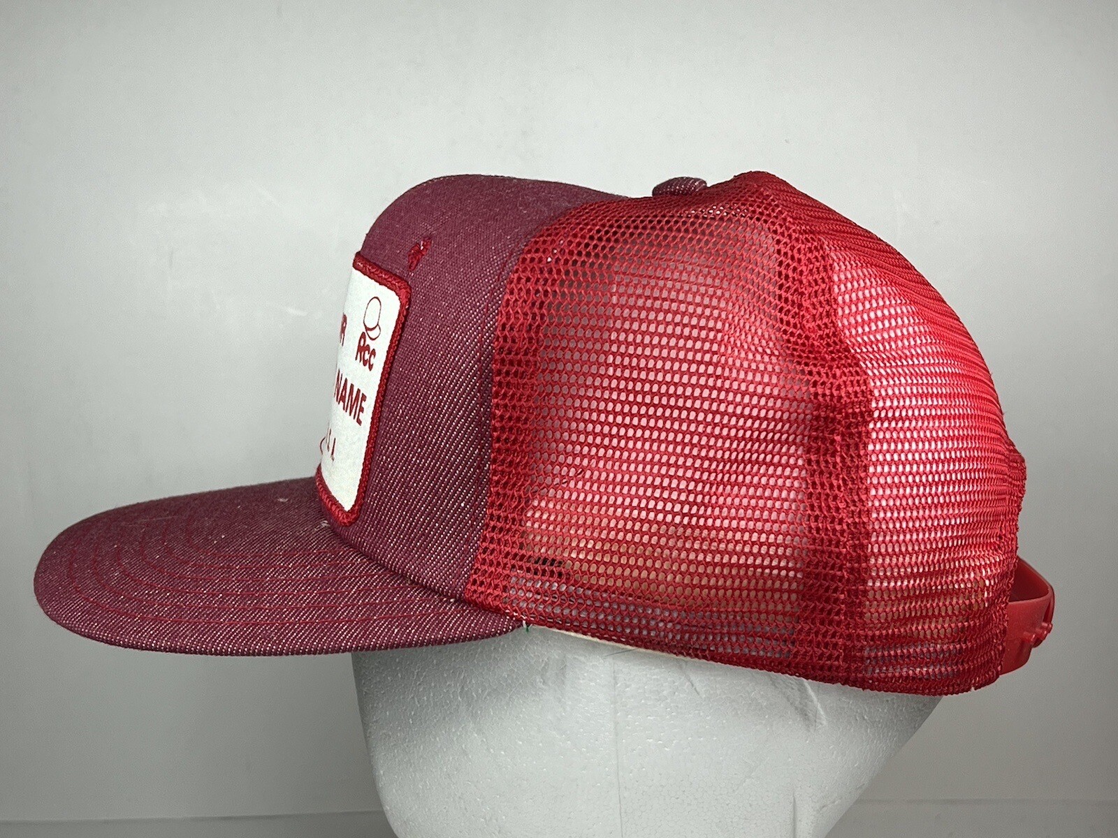 Hat Mesh Sample Vintage Radio Cap Company RCC Red Denim Mesh Patch Sample Demo Hat Made ...