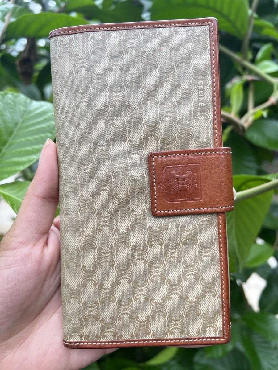 小物 Old Celine Macadam Long Wallet Vintage CELINE Macadam logo embossed long wallet purse brown