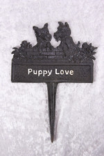 Vintage Cast Metal 'Puppy Love' Yard Sign Yorkie Yorkshire Terrier Images