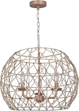 Canarm Aura 3-Light Boho Coastal Pendant Light  Handwoven Rope Shade 20” W x 14”
