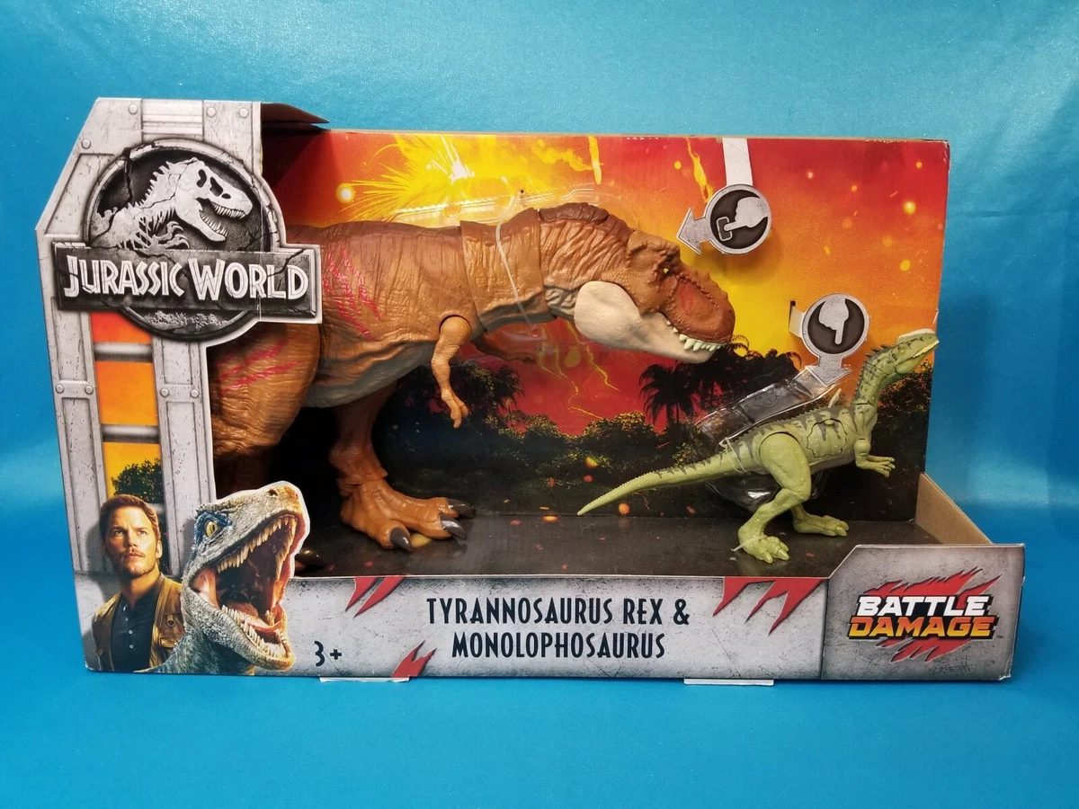 Jurassic World Battle Damage Tyrannosaurus REX MONOLOPHOSAURUS FTH17 Retired