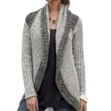Cabi Open Knit Cardigan Draped Medium Cotton Blend Knit Sweater Brown Beige