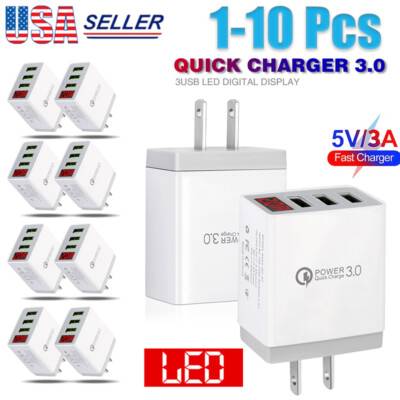 1-10 Pack 3 Port Fast Quick QC 3.0 USB Hub Wall Charger Power Charge Adapter USA