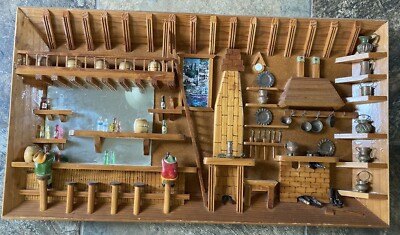 BEAUTIFUL Large Wooden Diorama - Bar Tavern Kitchen Scene with copper pot pans