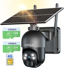 Xega 3G 4G LTE Cellular Security Camera Outdoor Solar Camera Wireless 2K HD -SIM