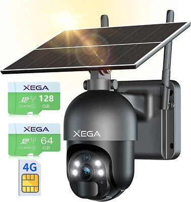 Xega 3G 4G LTE Cellular Security Camera Outdoor Solar Camera Wireless 2K HD -SIM