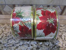 NEW 48 FT RED POINSETTIA CRAFT RIBBON WIRE EDGE 2.5" WIDE W/ GOLD CHRISTMAS RIBB