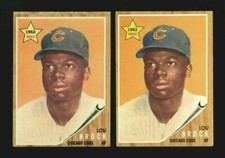 1962 TOPPS #387 LOU BROCK (2) BOTH VARIATIONS EX+ MATTE FINISH & GLOSSY SURFACE 