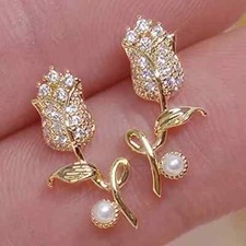 Delicate Tulip Design 18K Plated Stud Earrings Elegant Simple Style Faux
