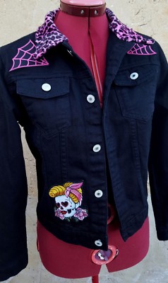 Veste Jean Denim Imprimé Léopard Psychobilly - Taille 36, Neuve Avec étiquettes