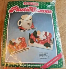 NEW!  Vintage Distlefink Designs Plastic Canvas Kit "Santa Sleigh Coasters" Set