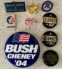 Lot of 9 Vtg Political Pins Republican National Committee Elephant McCain Bush