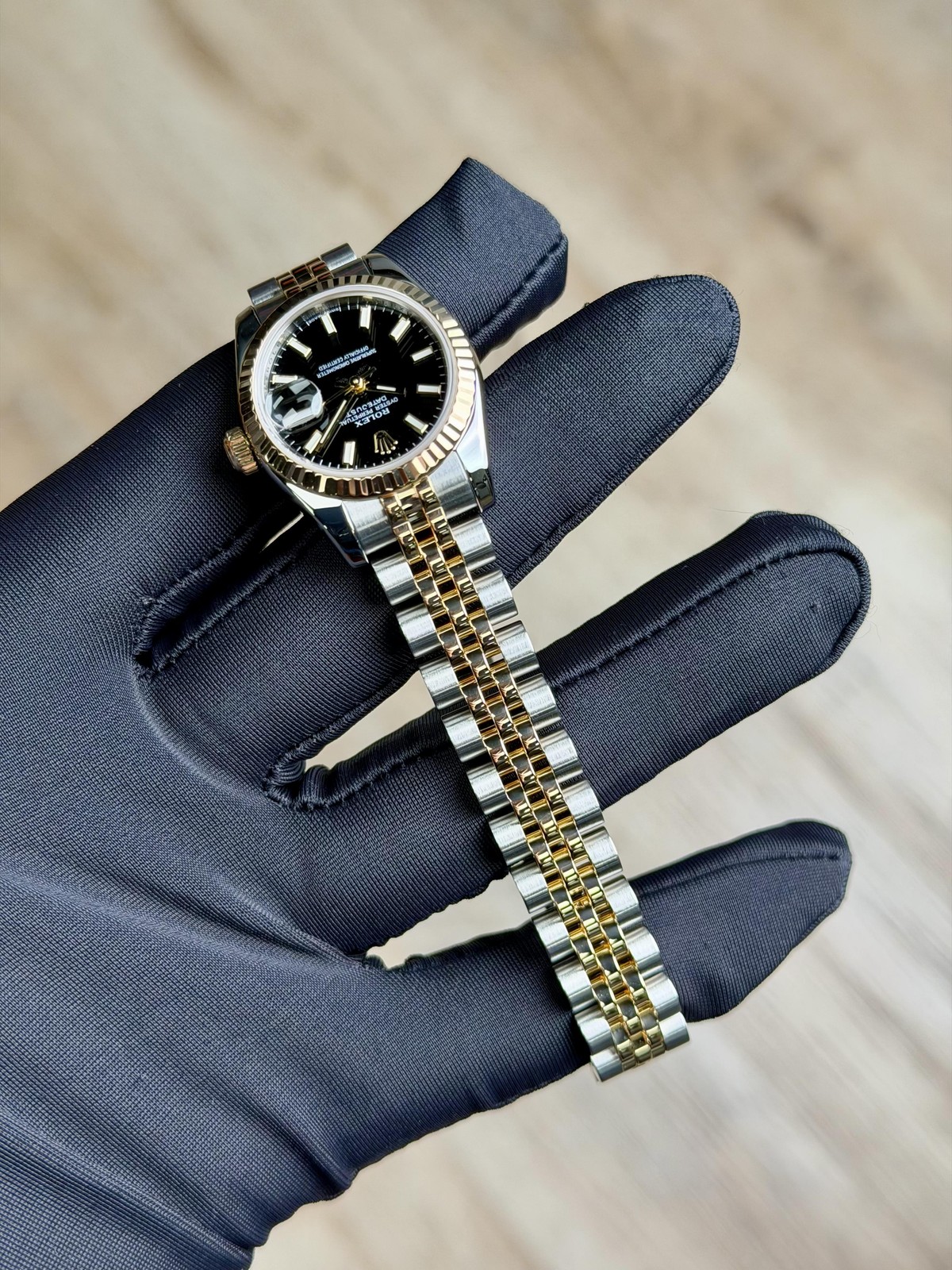 Rolex Datejust 26 Black Index Fluted Jubilee Preowned 2008 179173 image 4
