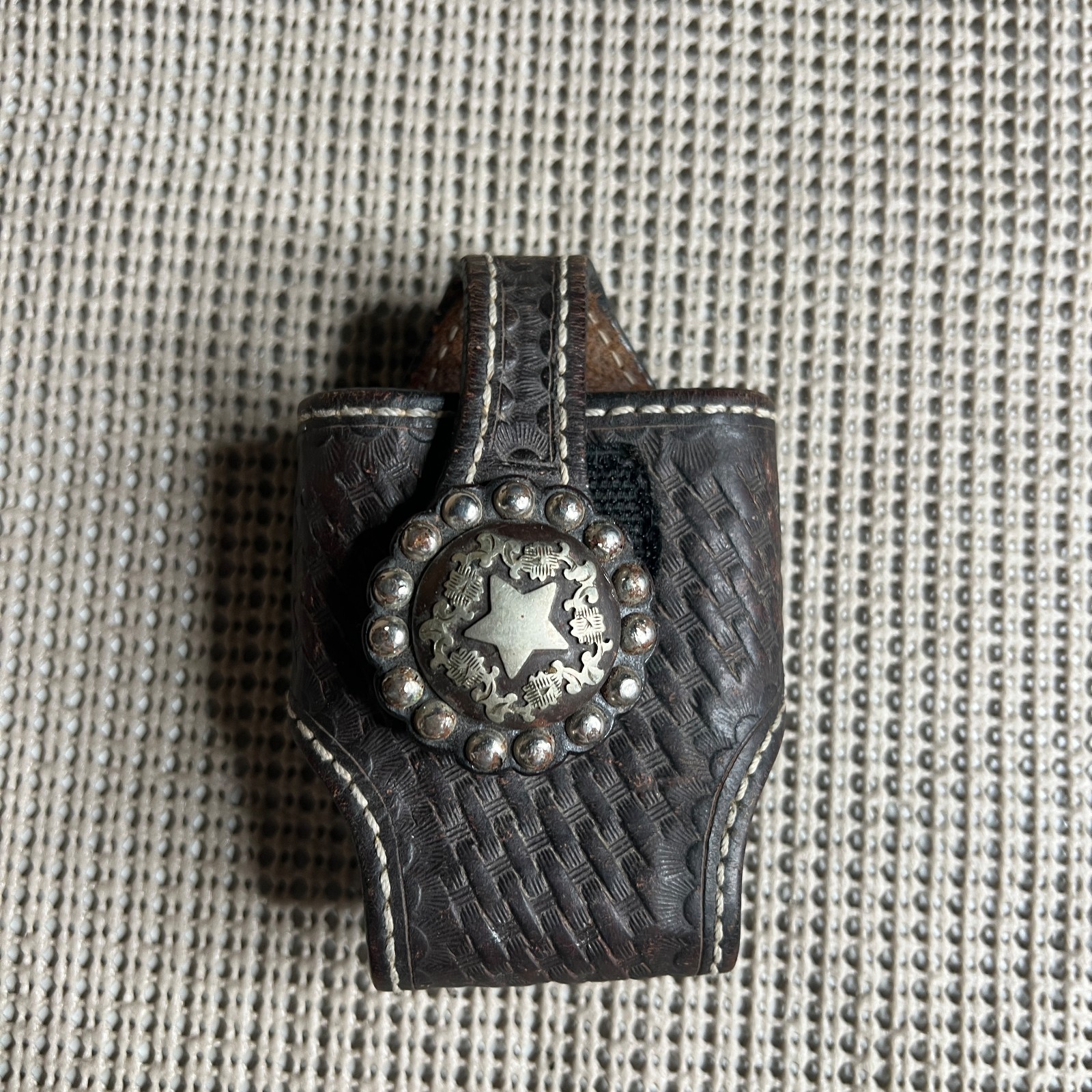 Vintage Western Leather Sheath Star Concho Tooled Brown USA Zippo Lighter Case