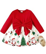 PatPat Toddler Girls Christmas Dress Red Bowknot Holiday Outfit Skirt