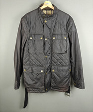Belstaff Gold Label Grey Waxed Cotton Belted Jacket Stand Collar - Size L