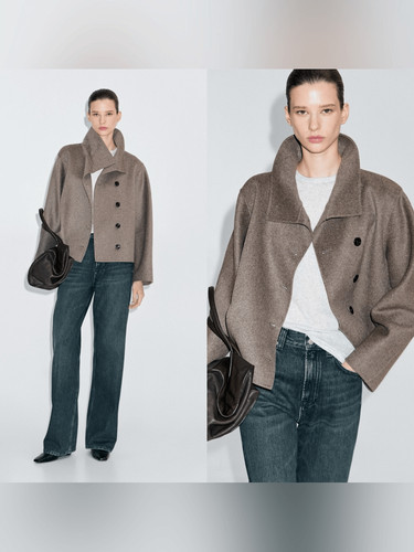 NWT Massimo Dutti wool blend stand collar coat in Mushroom” grey size Small