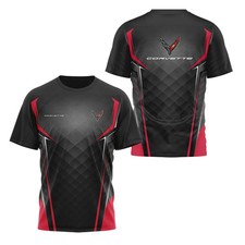 Custom Name Men's Corvette C8 Racing Logo 3D Black Red Short Slee T-Shirt S-5XL
