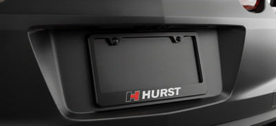 Hurst Equipped Badge Style License Plate Frame - Black Metal with Screws & Caps