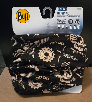 BUFF Original EcoStretch Reit  Black Neck Gaiter Skull Motorcycle Red Torpedo