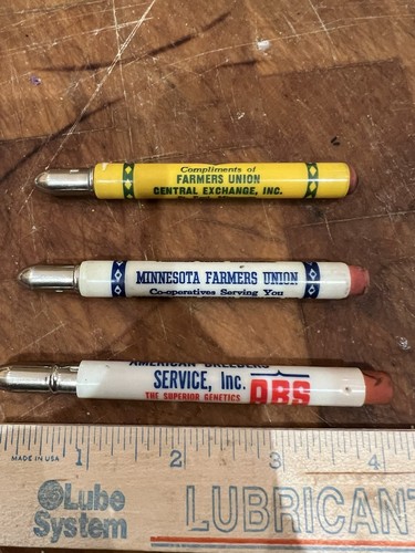Lot of 3 Vintage Bullet pencil holders Agriculture Theme