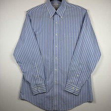 Brooks Brothers Men 15/32-33 Slim Fit Non-Iron Blue Stripe Cotton Dress Shirt